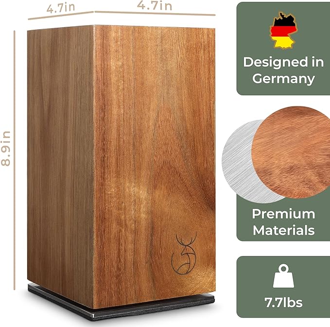 WALDWERK Magnetic Knife Holder Made of Acacia Wood - 360 degree rotatable Knife Block Without Knives - Knife Block - Knife Holder - Magnetic Knife Block - Knife Storage - Knife Magnet Organizer