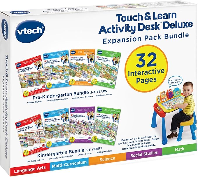 VTech Touch and Learn Activity Desk 4-in-1 Kindergarten Expansion Pack Bundle for Age 3-5