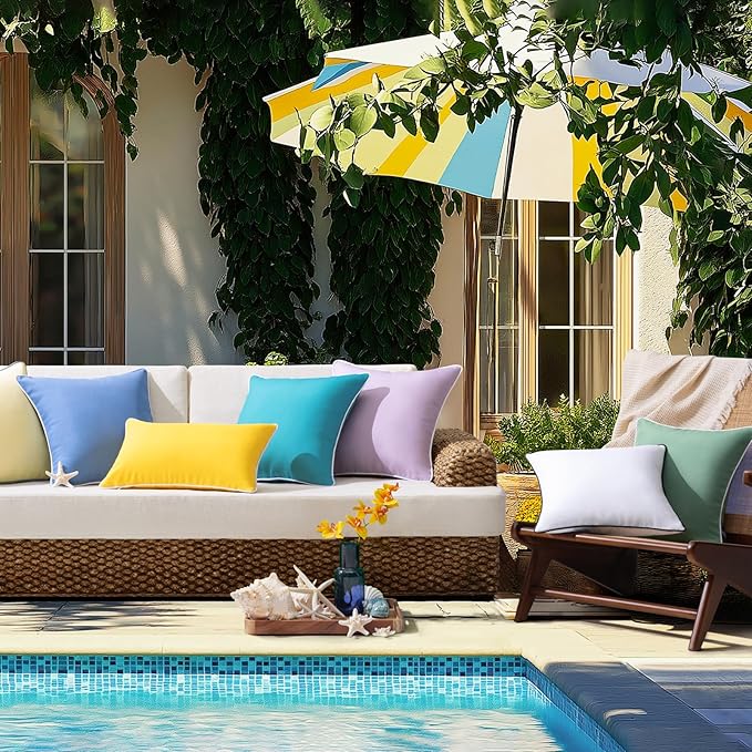 Phantoscope Pack of 2 Outdoor Waterproof Throw Pillow Covers Decorative Square Cushion Case Patio Pillows for Couch Tent Sunbrella, Lavender Purple 20x20 inches