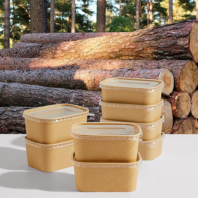 50-Pack 34oz Kraft Paper Bowls, Disposable Meal Prep Containers with Lids and Forks, Food Prep Containers To Go Food Containers Deli Containers for Take-out, Meal Prep, World Cup Party Supplies