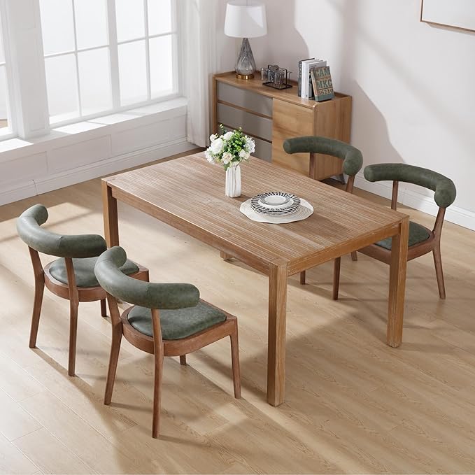 Kmax Dining Room Chairs Mid-Century Modern PU Kitchen Chairs with Natural Walnut Finished Frame, PU Curved Back, Set of 6, Green