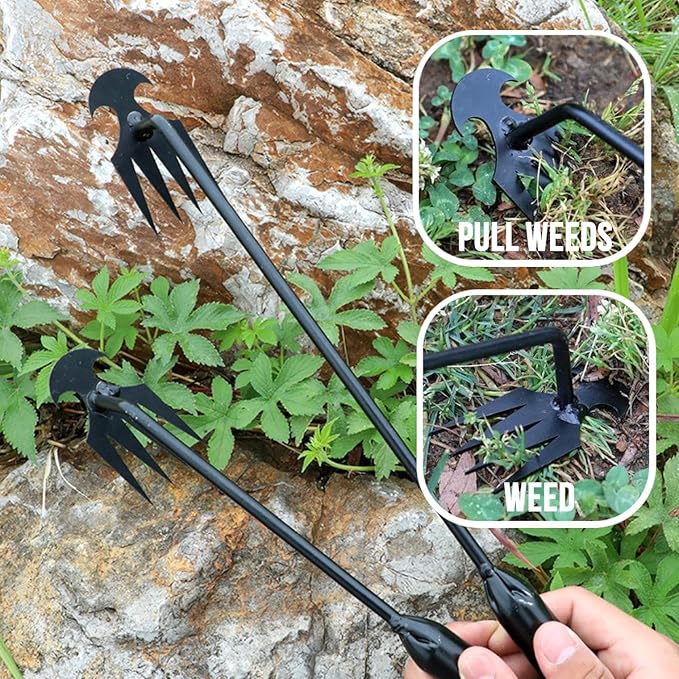 MOTEERLLU Weeding Artifact Uprooting Weeding Tool Gardening, 4-Claw Manganese Steel Weed Puller Garden Hand Weeder Tools, Weed Picker Grass Remover Tool