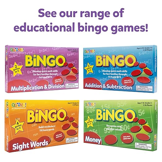 QUIZMO Money - Bingo-Style Money Game - 2 Levels of Difficulty for Ages 7-12 - Teach Basic Coin Recognition and Valuation