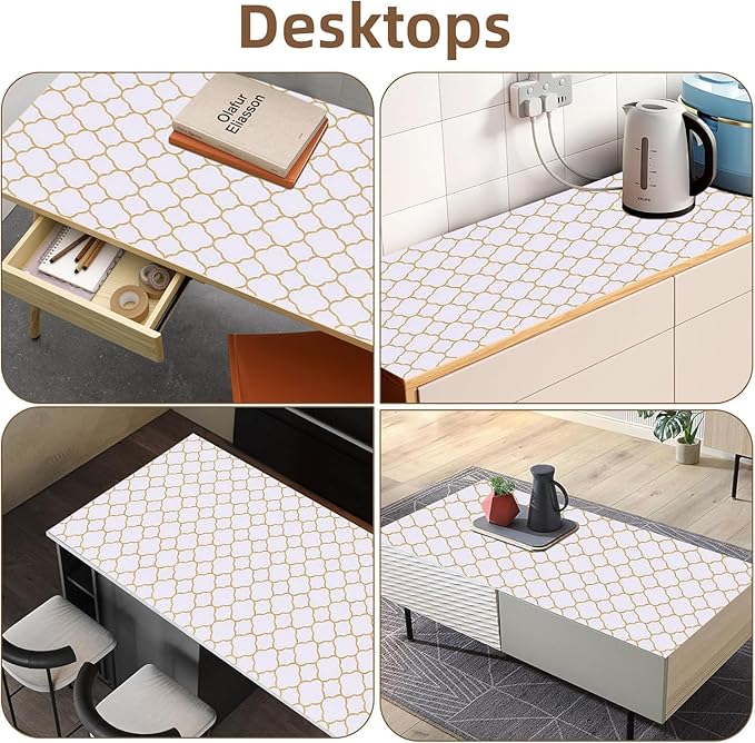 Shelf Drawer Liners for Kitchen Cabinets Non Adhesive Drawer Liner Thickened Refrigerator Liner Gold Quatrefoil Strong Non-Slip Paper for Tool Box with Knife and Tape Measure,23.6 x 354.3 Inches