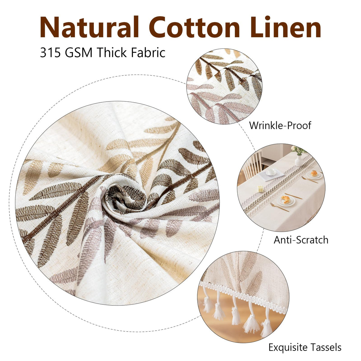 Deep Dream Table Cloth Rectangle Table, Rustic Waterproof Cotton Linen Tablecloths, Wrinkle Free Farmhouse Style Table Cloths for Parties, Kitchen Dining, Holiday, 55" X 70", 4-6 Seats