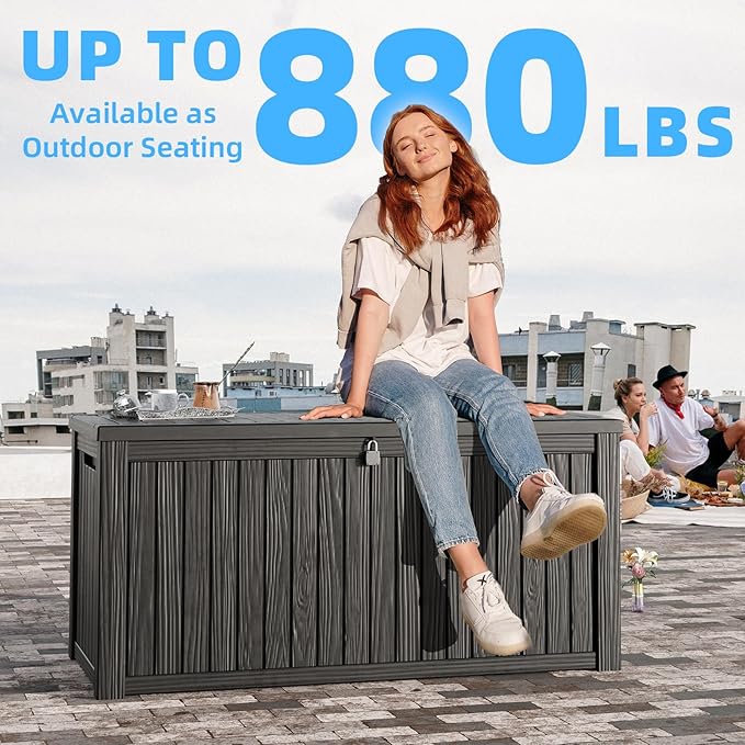 180 Gallon Deck Box,Resin Outdoor Storage Box with Lockable for Patio Furniture, Pool Accessories, Garden Tools Waterproof Outside Storage Box, Black