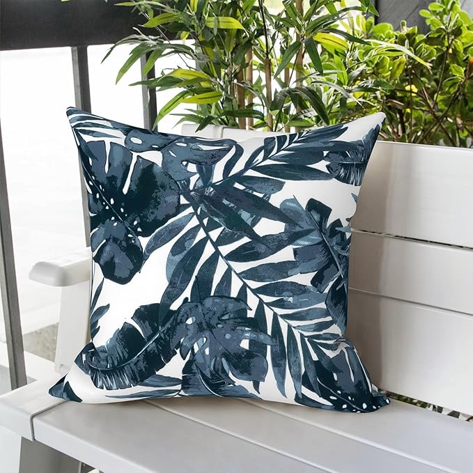 LVTXIII Outdoor Throw Pillows, Decorative Throw Pillows with Inserts, 16"x16" Square Pillows for Bed, Couch, Sofa and Patio Furniture, Set of 2, Palm Blue