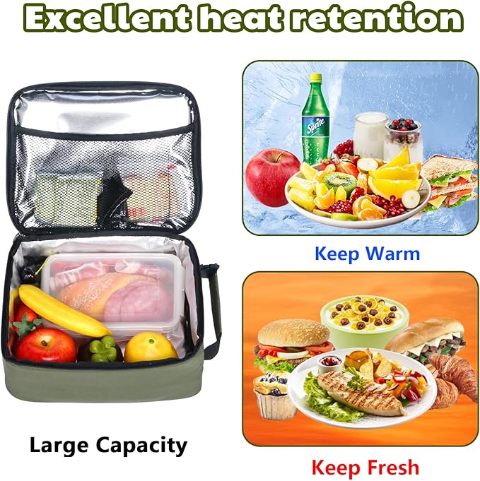 Hap Tim Insulated Lunch Bag Women, Reusable Lunch Box for Women & Men, Adluts Lunchbox for Work, Portable Lunchbag, Army Green(18654-AY)