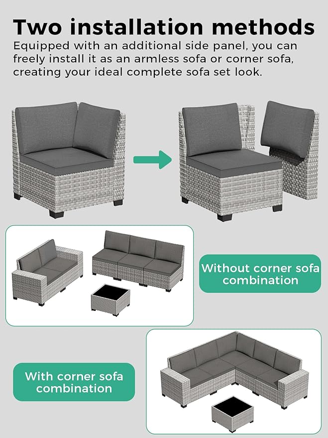 12 Piece Outdoor Wicker Rattan Sectional Sofa Set, 10-Seats Patio Furniture Conversation Set with 4" Thickened Cushions & Coffee Table, All-Weather PE Rattan for Garden, Backyard, Porch, Black