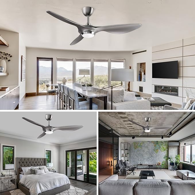 reiga 52 Inch Modern Smart WiFi Ceiling Fan with Light and Remote Control, Living Room Bedroom Patio 3 Blade Ceiling Fans with Reversible Mute DC Motor, Silver