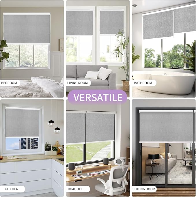 Astomi Motorized Blinds with Remote - Blackout Smart Roller Shades Compatible with Alexa & Goggle Home, Solar Rechargeable, Custom Size 22" - 100" for Indoor Window, Haze Grey