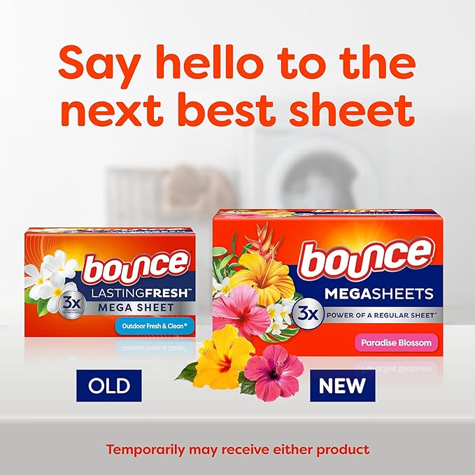 Bounce Mega Dryer Sheets, Paradise Blossom, 180 Count, Bounce Dryer Sheets