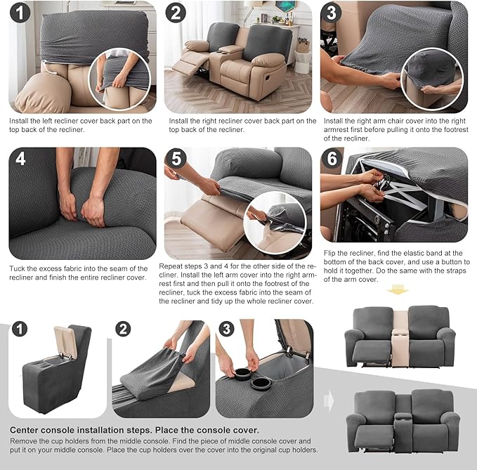 Genina Recliner Loveseat Covers, Stretch Reclining Sofa Covers, 2 Seater Couch Cushion Stripe Jacquard Recliner Slipcovers - Furniture Protector Covers for Pet Kid (Taupe)