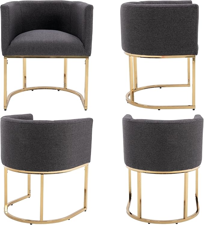 Linen Fabric Dining Chairs Set of 4 Modern Barrel Arm Chairs with Black Frame, Upholstered Kitchen Chairs 18.5" Wide Accent Chairs for Living Room Dining Room Restaurant, Charcoal