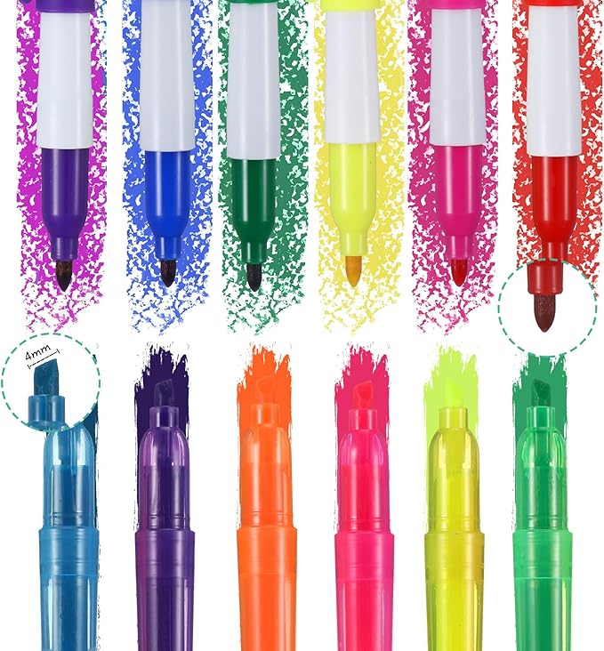 Chinco 30 Pcs Retractable Shuttle Pen Clip with Mini Highlighter Nurse Badge Pen Neon Marker LED Keychain Ring Clip