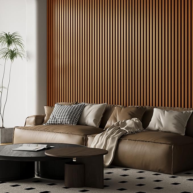 Art3d 2pcs-104 x 15.75in Slat Acoustic Panel for Wall and Ceiling, 3D Fluted Sound Absorbing Panel with Wood Finish, Teak