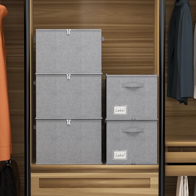 2 Pack Shoe Organizer for Closet - Shoe Storage Bins with Clear Cover, Fabric Shoe Storage Containers with Reinforced Handles, Fits up to 24 Pairs (Grey, 16.5 * 12.6 * 12.2in)
