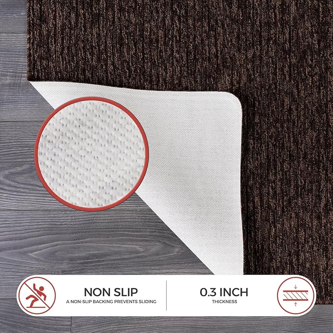 Non Slip Brown Solid Rubber Back Thing Rug for Living Room 6 Round Area Rugs for Kitchen, Rugs for Bedroom, Stain Resistant Easy Cleaning Non Shedding Carpet Brown 6 Round