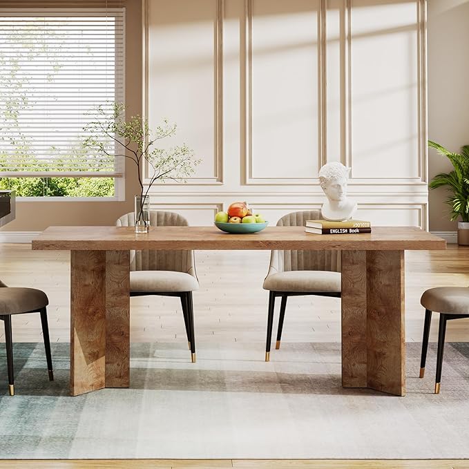 Tribesigns 63-inch Dining Table for 4-6, Farmhouse Kitchen Table with Large Tabletop, Rectangular Dinner Eating Table for Dining Room, Living Room, Kitchen, Light Oak Brown