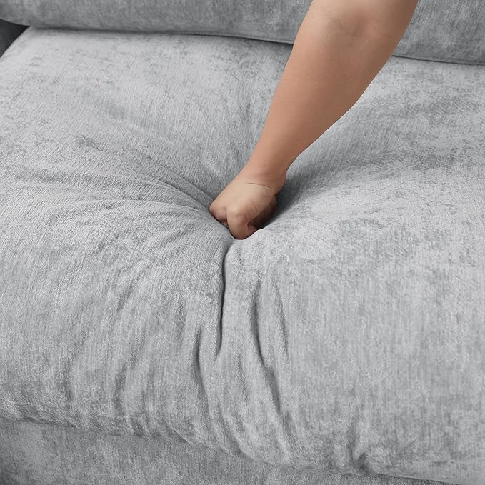 JACH V Shape Sectional Couches with Chaise Ottoman, Convertible Modular Sofa, Cloud Sectional Couch, Sofa Covers Washable, Minimalist Couch for Living Room, Apartment, Light Grey