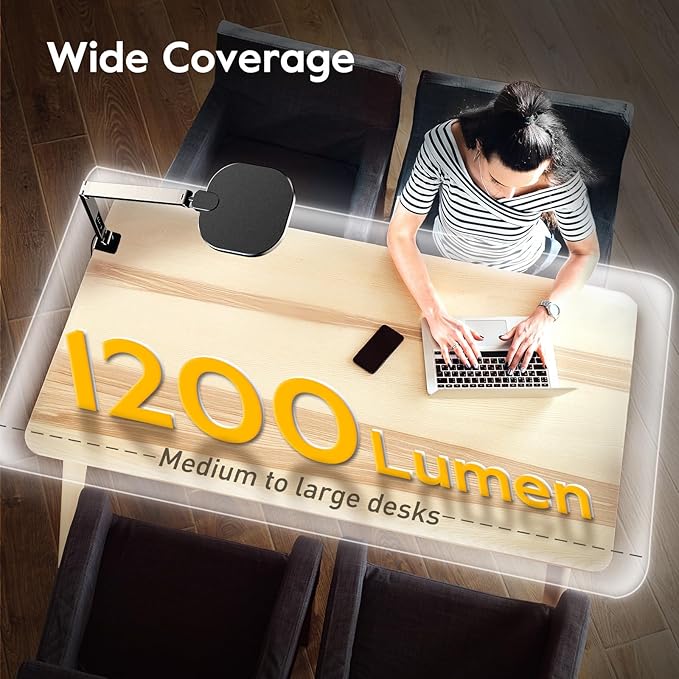 Desk Lights for Home Office, 1200 Lumen LED Desk Lamps with Clamp, Highly Eye-Caring Video Conference Light for Computer, 3 Color 10 Brightness Levels for Ideal Lighting, Remote, Memory & Timer