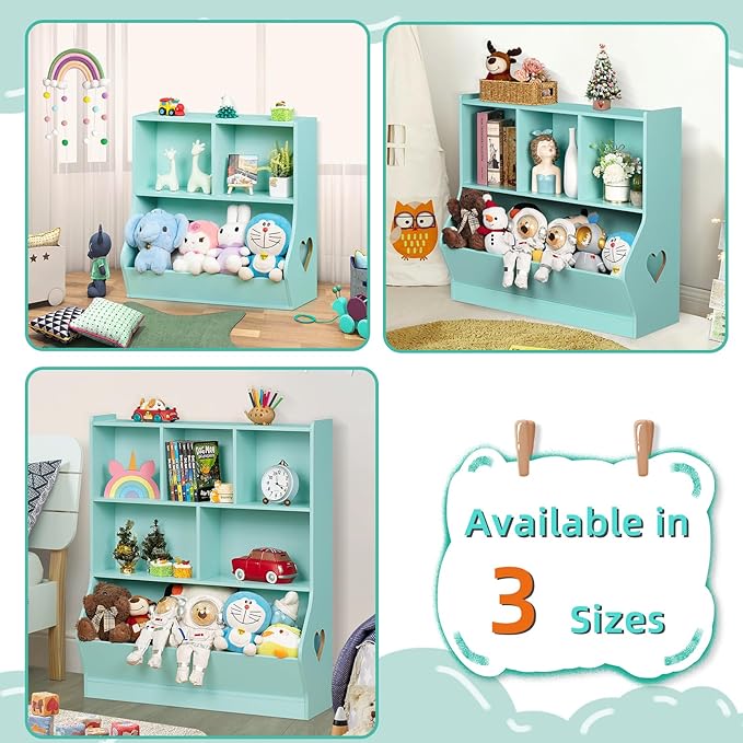 Lerliuo Baby Toddler Bookshelf and Storage Organizer, Kids Cabinet and Bookcase, Wooden 3 Cubby Children Book Shelf for Playroom, Bedroom, Nursery, School 23.62'' H (Green)