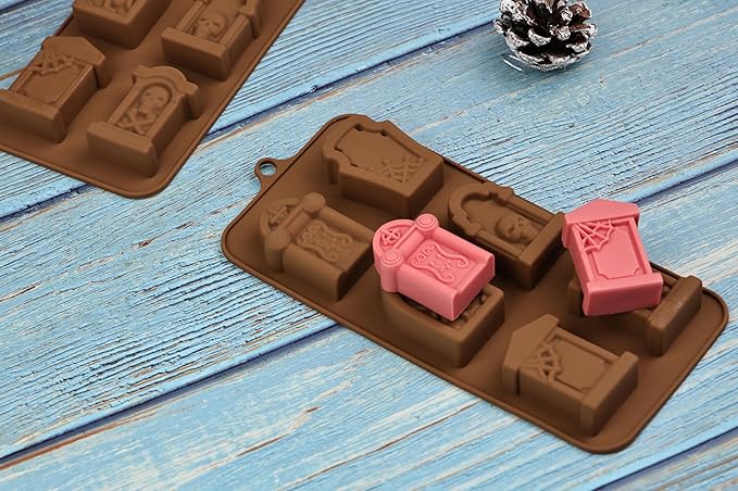 EDUEE Halloween Chocolate Molds RIP Gravestone Candy Mold 2 pcs Silicone Tombstone Ice Cube Mold (2 x 1.42 inch)