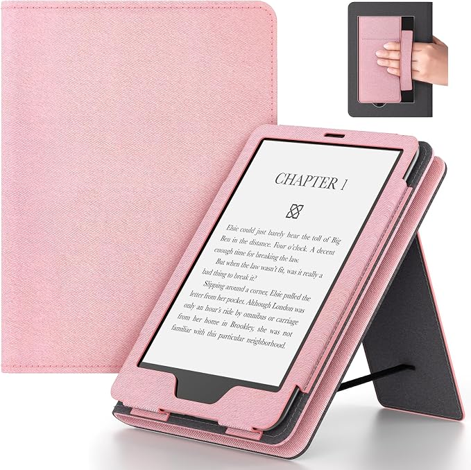 6in Tablet Case with Stand and Hand StrapIncompatible with Old Version Durable Synthetic Leather Cover with Auto Sleep Wake Pink