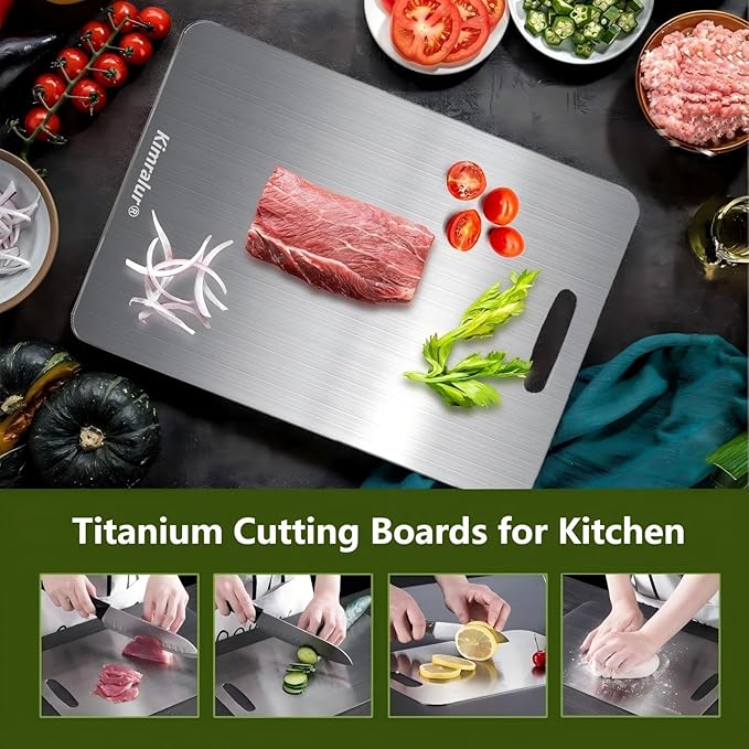 Titanium Cutting Board, Double Sided - Non Slip, Dishwasher Safe Chopping Board for Kitchen, Non Toxic, Easy to Clean, 2026 Upgrade (100% Pure Food Grade Titanium) (18''L x 12''W)