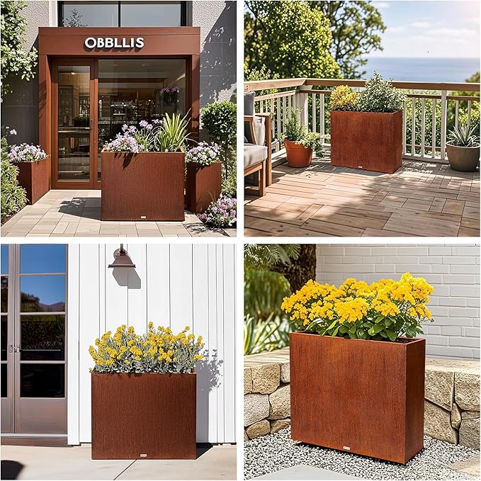 Large Corten Steel Planter Box Outdoor, 30" H x 34" W x 10" D,Tall Rectangular Metal Rusted Planters with Grow Bag,Naturally Rusting Steel Flower Pot,Rustic Décor for Patio,Garden,Deck,Backyard