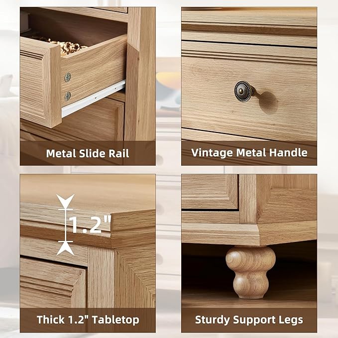 24" Wide Farmhouse Nightstand with Charging Station Set of 2, 37" Tall Rustic Chests of Drawers w/ 4 Solid Wood Feet, Farmhouse Furniture Series for Living Room,Bedroom,Wood