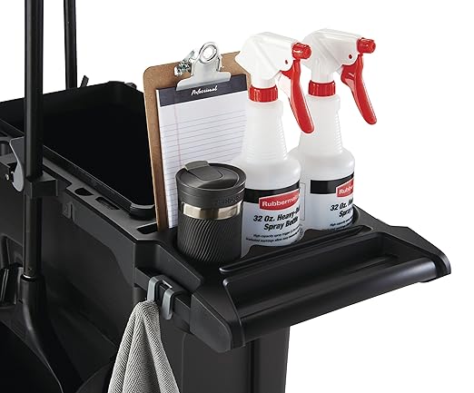 Rubbermaid Commercial Products Slim Jim Rim Caddy Kit + 23-Gallon Container Trash Can/Utility Cart, Black, Janitorial/Housekeeping Cart for Office/School/Hospital/Public Facility