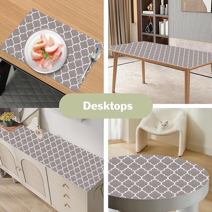 Drawer and Shelf Liner for Kitchen Cabinet: 17 in X 30 Ft Non Slip Waterproof Shelf Paper Non Adhesive Refrigerator Liners Gray Quatrefoil Easy Liners for Bathroom Cupboard with Knife Tape Measure