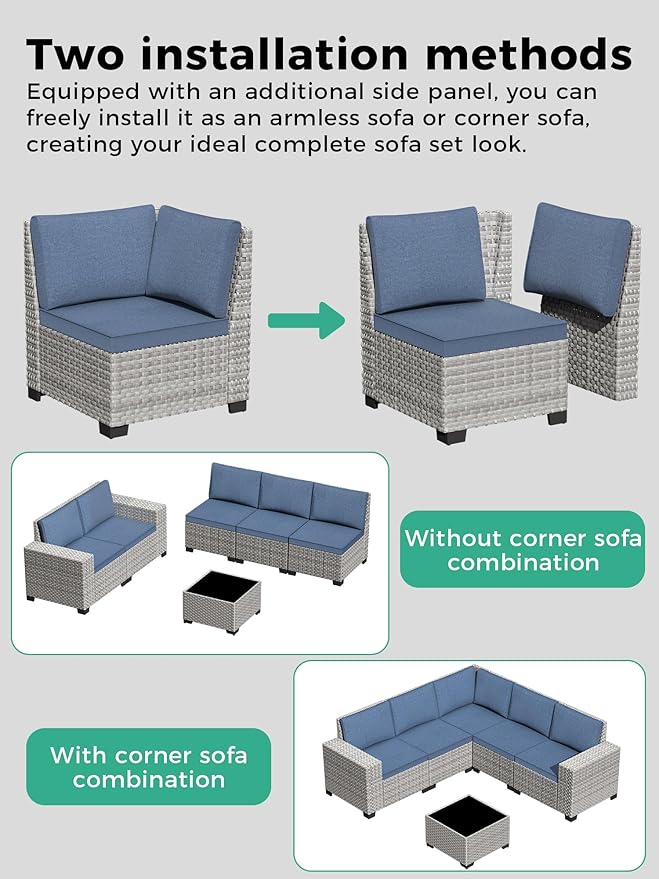 3 Piece Outdoor Wicker Patio Furniture Set,High Back Swivel Rocker Patio Chairs with 4" Thickened Cushions & Side Table, All-Weather PE Rattan for Garden, Backyard, Porch, Blue