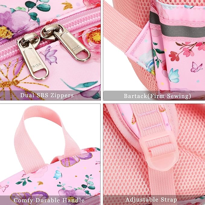 DSIUE Kids Backpack for Girls Elementary BookBags Teens Middle School Backpack with Lunch Box Butterfly Pink