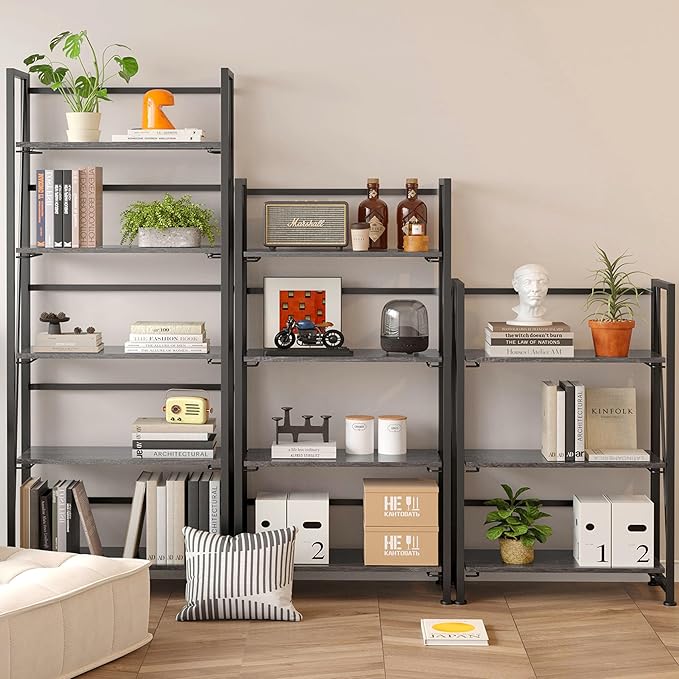 BHG Vintage Multifunctional Folding Bookshelf, No-Assembly Plant Stand Storage Rack Shelves for Home Office (Gray, 4-Tier)