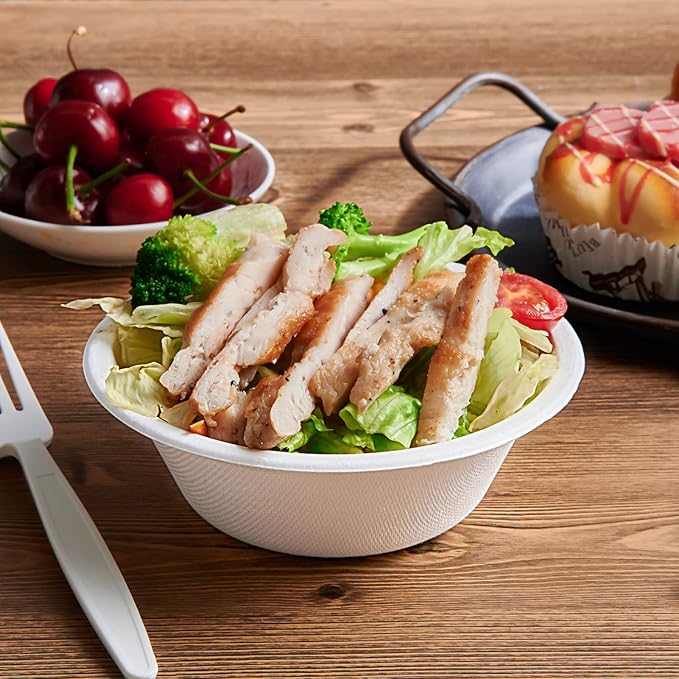 Vplus 200 Pack 12 OZ Paper Bowls, Disposable Compostable Bowls Bulk, Eco-friendly Bagasse Bowls, Heavy-duty Bowls Perfect for Milk Cereals, Snacks, Salads