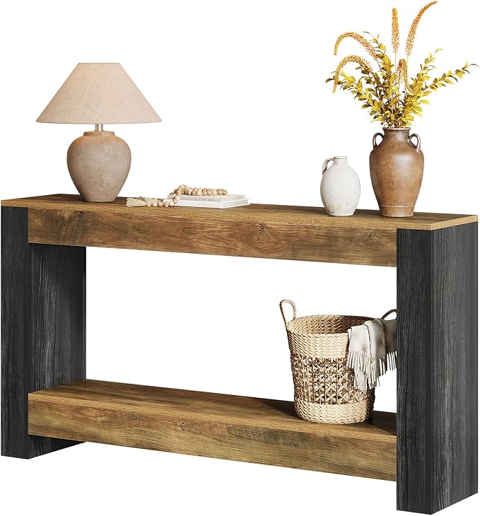 Tribesigns 63-Inch Long Console Table for Entryway, Farmhouse Wood Sofa Table Behind Couch for Living Room, Hallway, Entrance, Foyer, Rustic Brown & Black