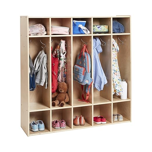 ECR4Kids Streamline 5-Section Coat Locker with Cubby Storage, Classroom Furniture, Natural