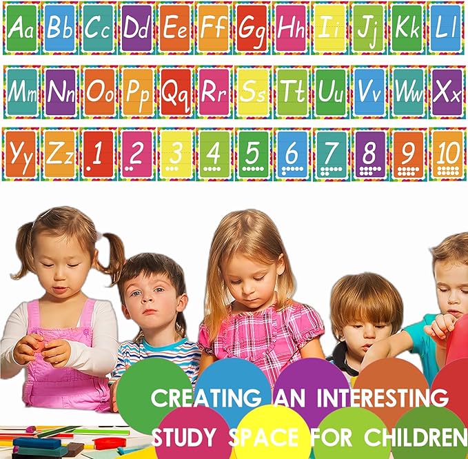 36 Alphabet Bulletin Board Set, Alpethabet Line ABC Number Poster Classroom Decorating Set Preschool English Posters Kindergarten Elementary Classroom Wall Decor Nursery Homeschool Supplies (Bright)