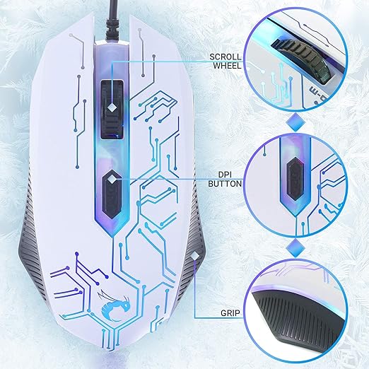 Gaming Keyboard and Mouse and Gaming Headset & Mouse Pad, Wired LED RGB Backlight Bundle for PC Gamers Users - 4 in 1 White Edition Hornet RX-250