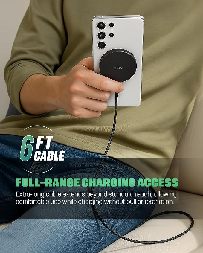 Galvanox Magnetic Wireless Charger for Samsung 25W Fast Charging Pad with 30W PPS USB-C Wall Adapter Removable USB-C Cable LED Charging Indicator Compatible with Galaxy S Series (10 Feet)