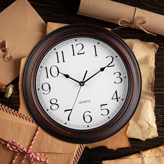 KECYET 14 Inch Wall Clocks Battery Operated Silent Non-Ticking Wall Clock Vintage Retro Rustic Style Decorative for Living Room Kitchen Farmhouse (Bronze)