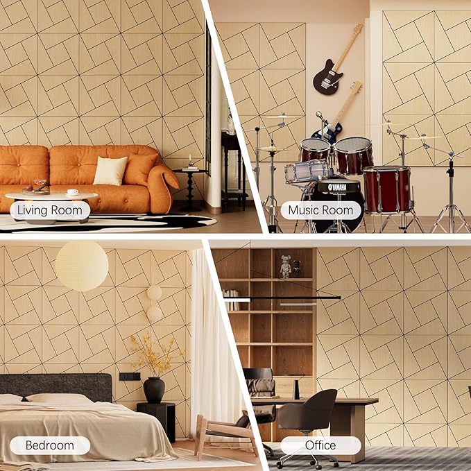 ARMURO 4 Packs Acoustic Wall Panels - Self-Adhesive 3D Wood Slat Wall Panel- Peel and Stick Sound Absorbing Panels for Noise Reducing - Feature Wall Decor for Home & Office