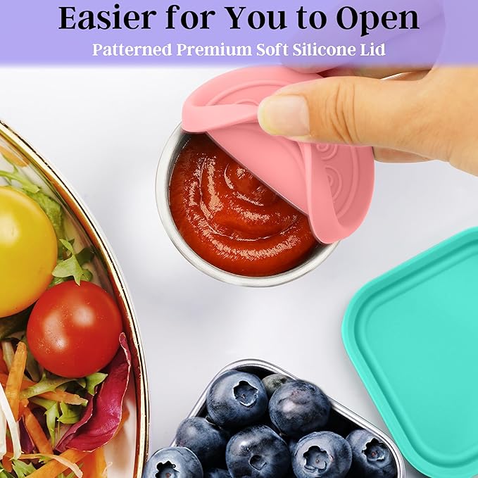 6 PCS Salad Dressing Container to Go,Handy Leakproof Stainless Steel Meal Prep Containers Reusable,Sauce Containers for Lunch Box, Picnics, Travel, Office and Kitchen Storage-1.6oz+2.7oz