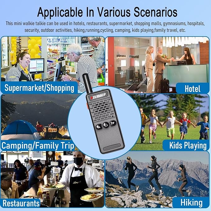 ELIDAIP T-M2 Mini Walkie Talkies for Adults,Long Range Two Way Radios 16 Channels,1100mAh,Small Walkie Talkie Rechargeable with Earpiece for Hiking Camping Family Trip Shopping mall (Black 2 Pack)