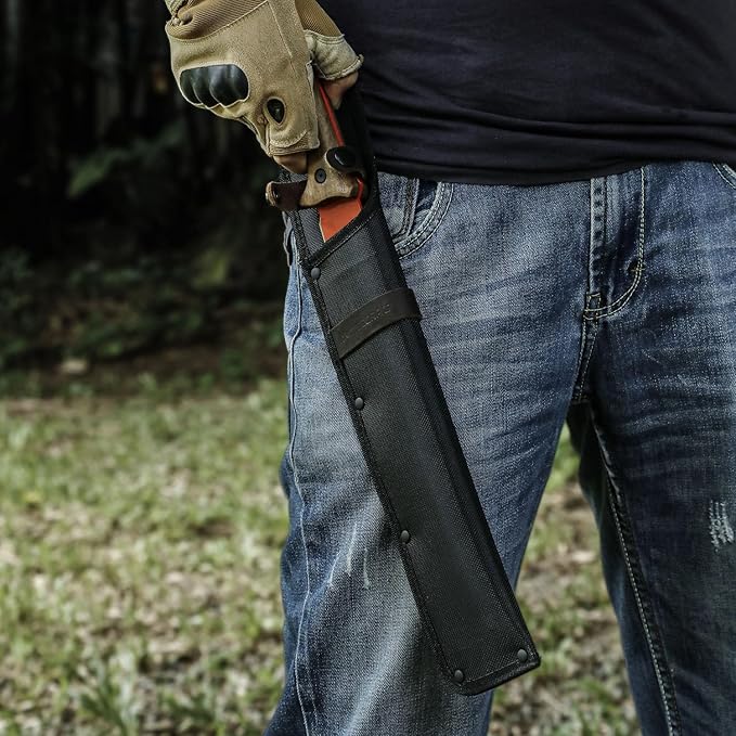 19" Heavy Duty Machete with Saw Orange, Professional Grade All-Purpose Machete for Cutting Trees, Yard Work, Land Clearing, Brush Clearing and Camping
