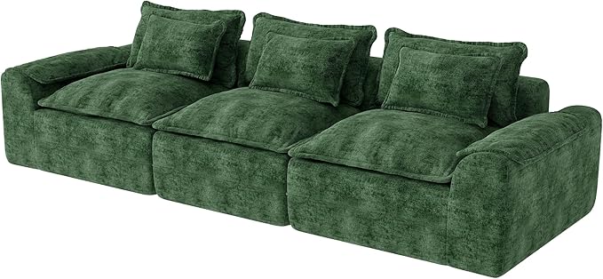Hobestluk 120" Cloud Sectional Couch 3-Seater Sofa with Deep Seat Modular Sofa with Removable Cover Large Sofa Couch for Living Room (Green, 3-Seater Sofa)