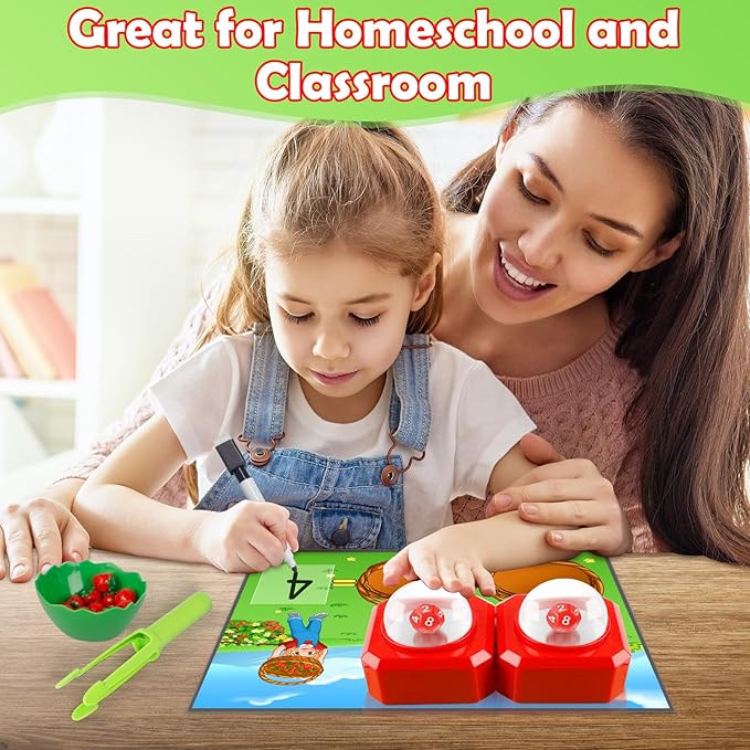 Math Board Games for Kids with Dice Poppers,Math Manipulatives,Dice Games,Addition Subtraction Games,Math Counters,Counting Toys,Fine Motor Toys,Kindergarten Classroom Homeschool Supplies