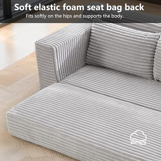 Fefances Loveseat Sofa Bed Boneless Couch, Convertible 2-in-1 Design, Corduroy Fabric - Compact Memory Foam Couch for Small Spaces, Apartments, Home Office & Bedroom (Grey)